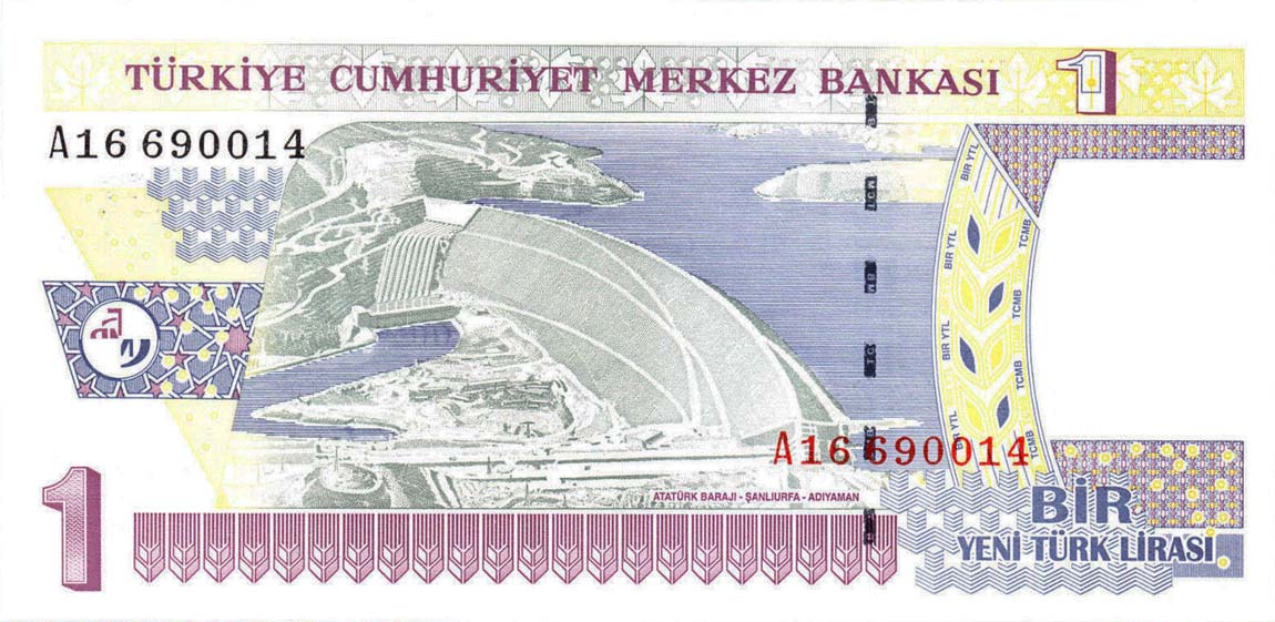 Back of Turkey p216: 1 New Lira from 2005