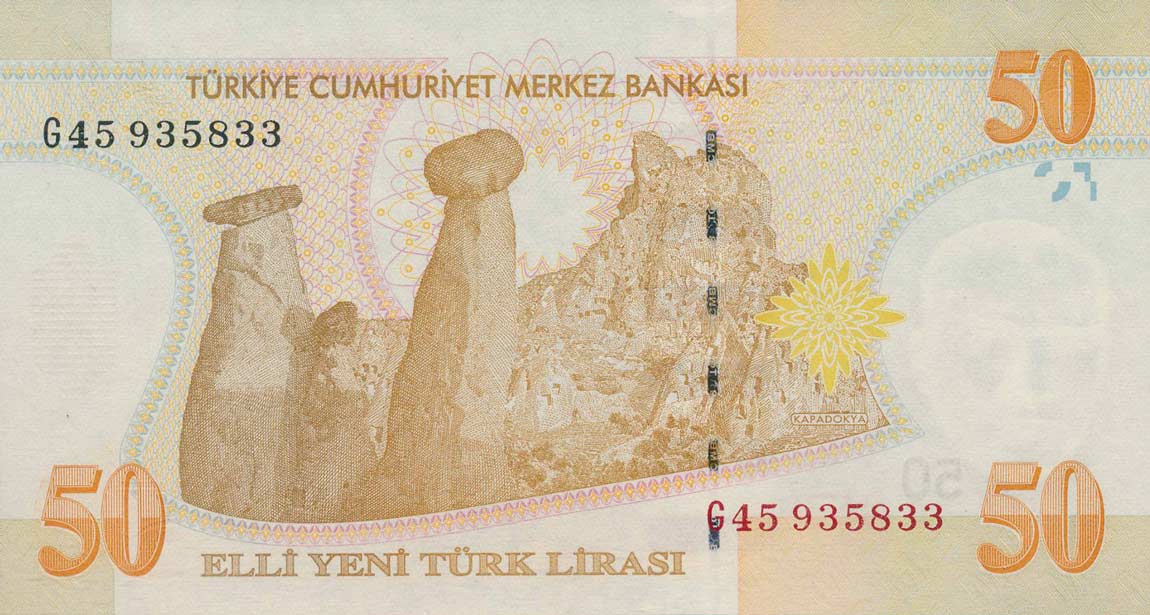 Back of Turkey p220: 50 New Lira from 2005