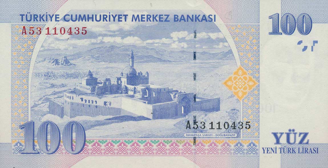 Back of Turkey p221: 100 New Lira from 2005