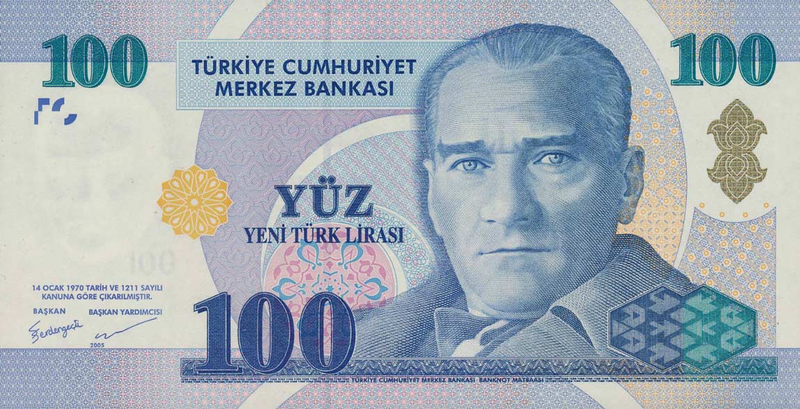 Front of Turkey p221: 100 New Lira from 2005