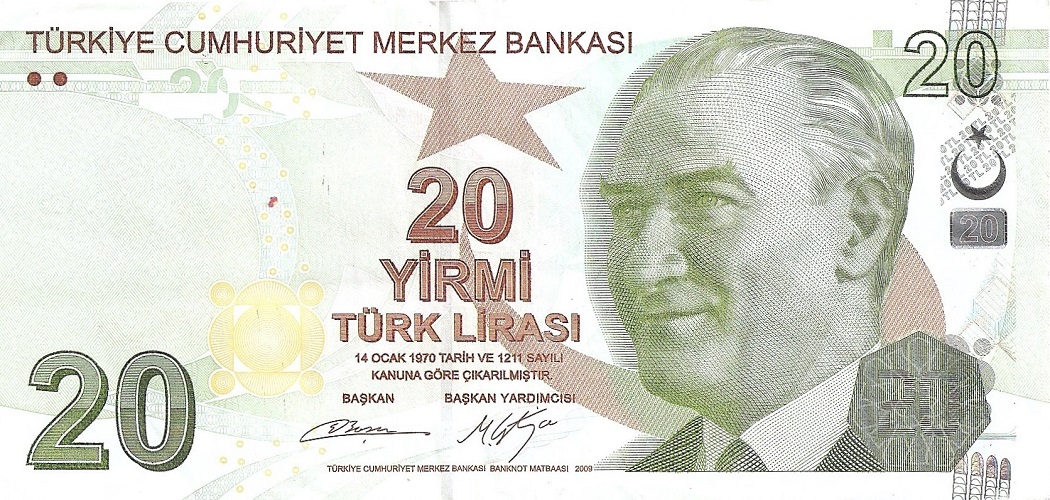 Front of Turkey p224b: 20 Lira from 2009