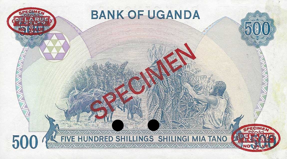 Back of Uganda p25s: 500 Shillings from 1986