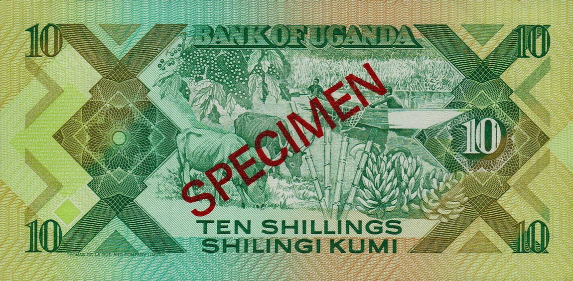 Back of Uganda p28s: 10 Shillings from 1987