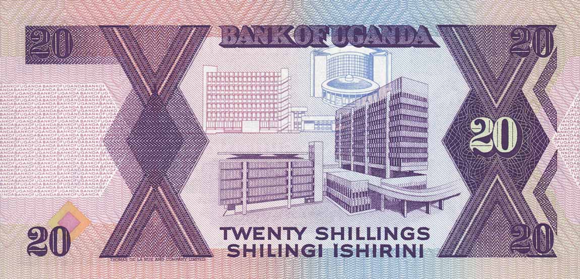 Back of Uganda p29a: 20 Shillings from 1987