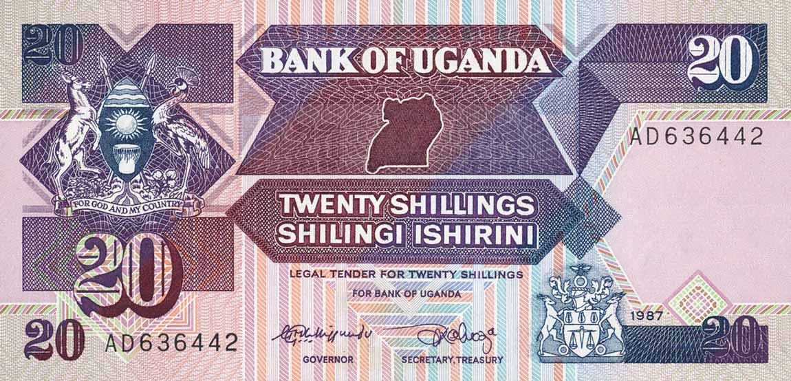 Front of Uganda p29a: 20 Shillings from 1987
