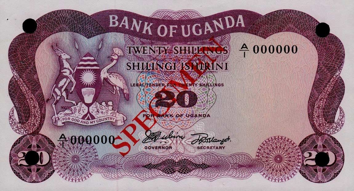 Front of Uganda p2s: 10 Shillings from 1966