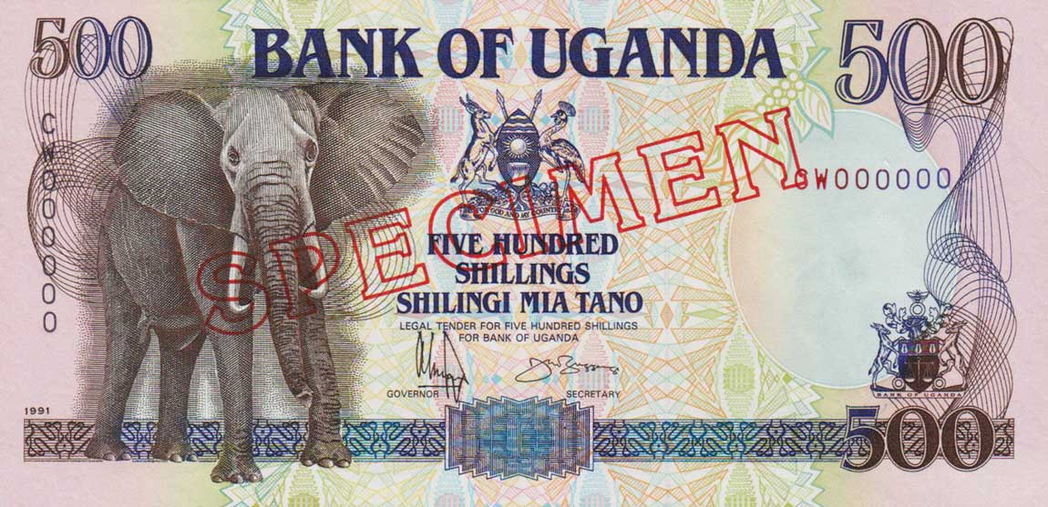 Front of Uganda p33s: 500 Shillings from 1991