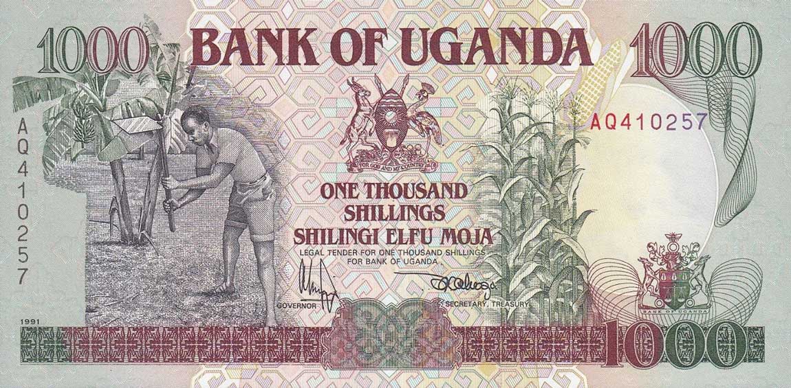 Front of Uganda p34a: 1000 Shillings from 1991