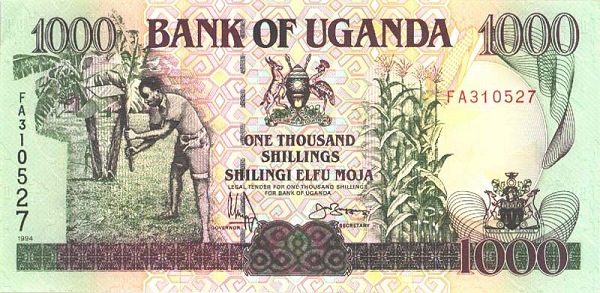 Front of Uganda p36a: 1000 Shillings from 1994