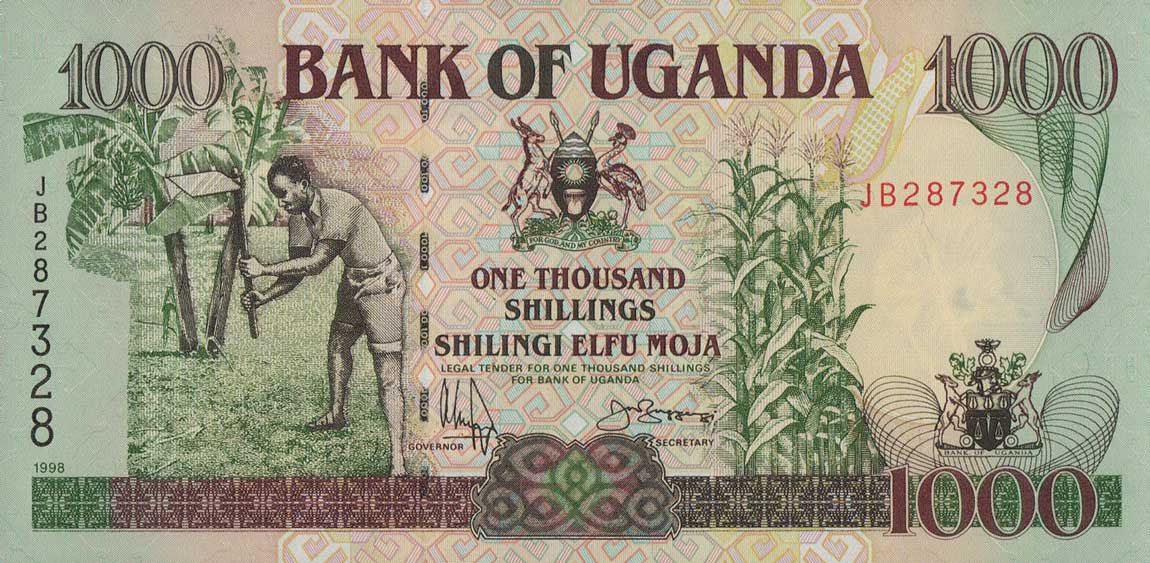 Front of Uganda p36d: 1000 Shillings from 1998