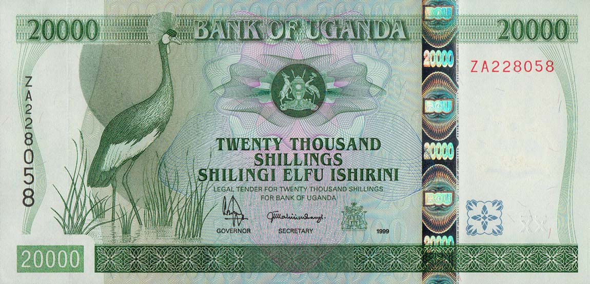 Front of Uganda p42r: 20000 Shillings from 1999