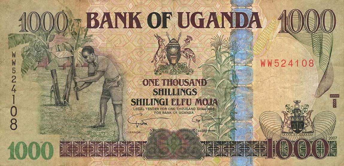 Front of Uganda p43b: 1000 Shillings from 2007