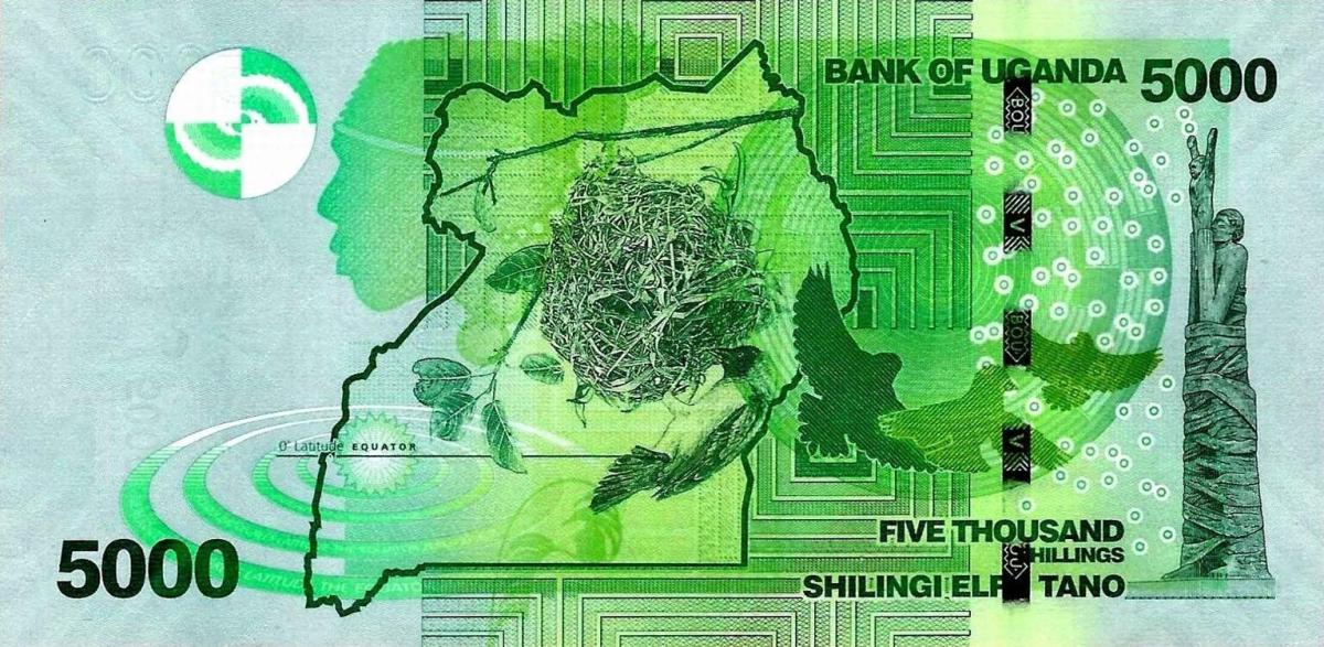 Back of Uganda p51f: 5000 Shillings from 2019