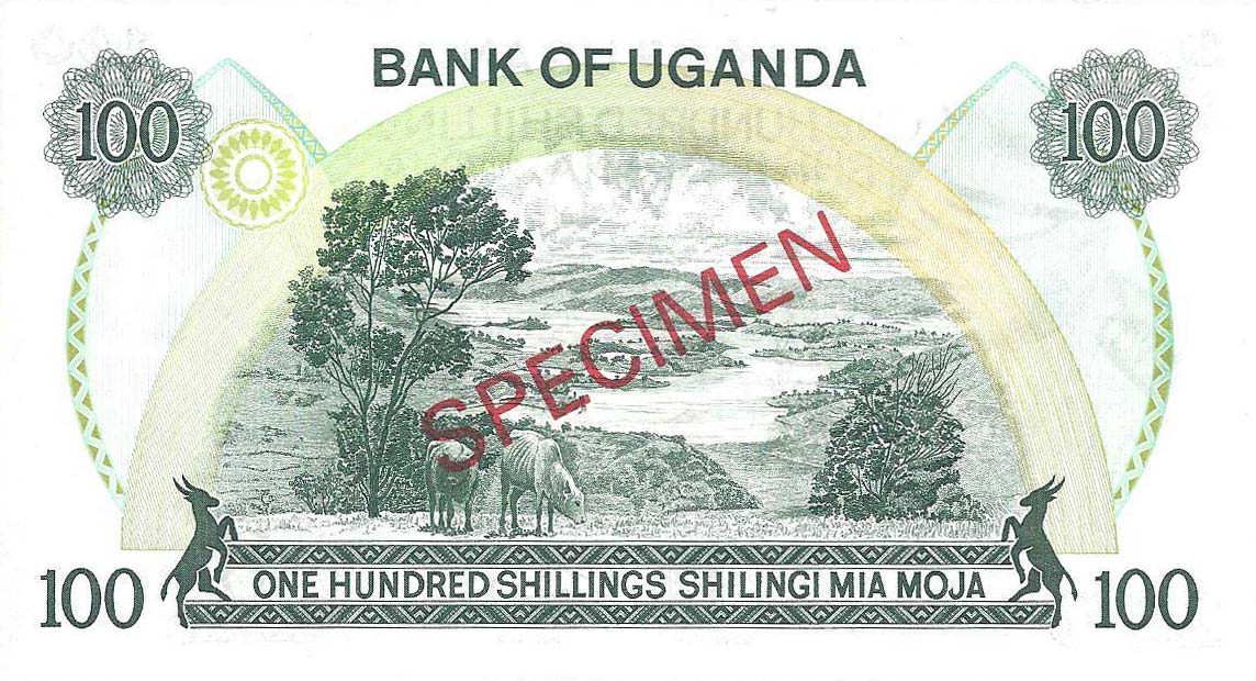 Back of Uganda p9s: 100 Shillings from 1973
