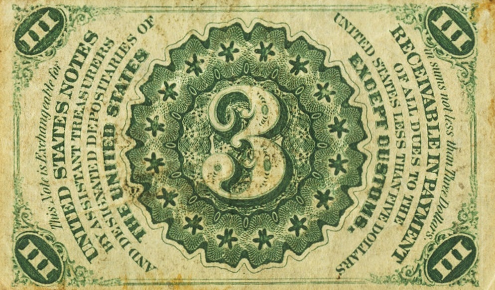 Back of United States p105a: 3 Cents from 1863