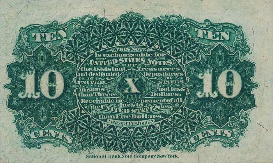 Back of United States p115c: 10 Cents from 1863
