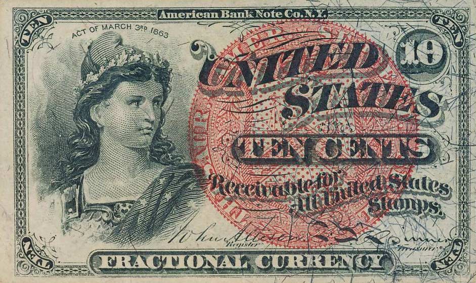Front of United States p115c: 10 Cents from 1863