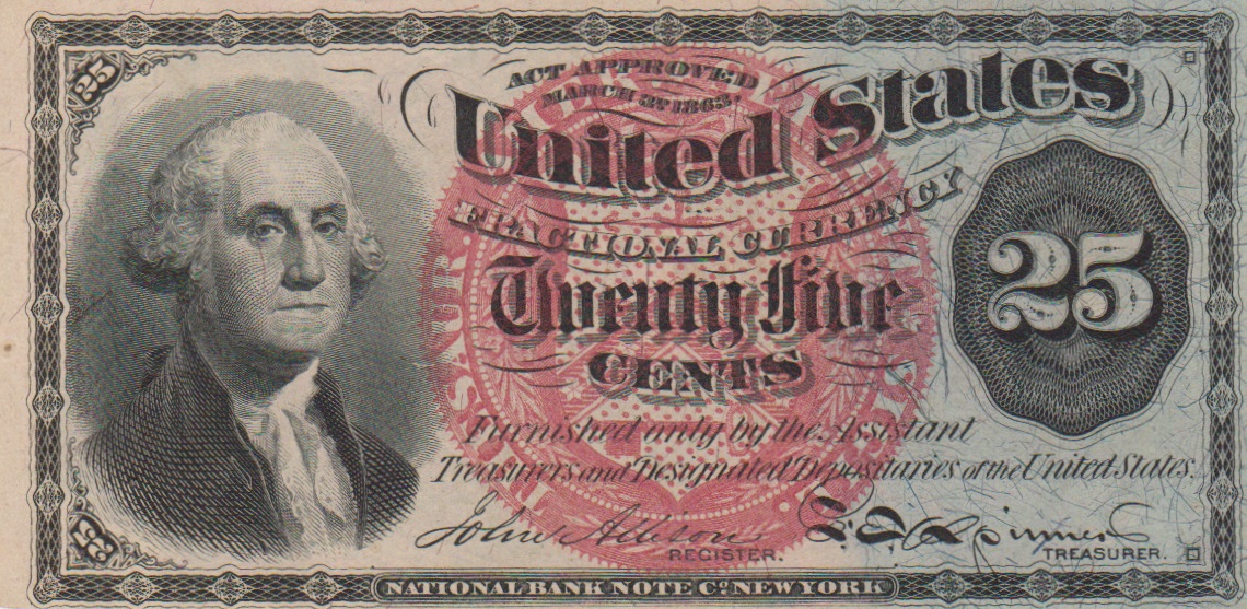 Front of United States p118c: 25 Cents from 1863