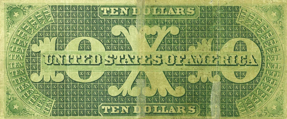 Back of United States p126b: 10 Dollars from 1861