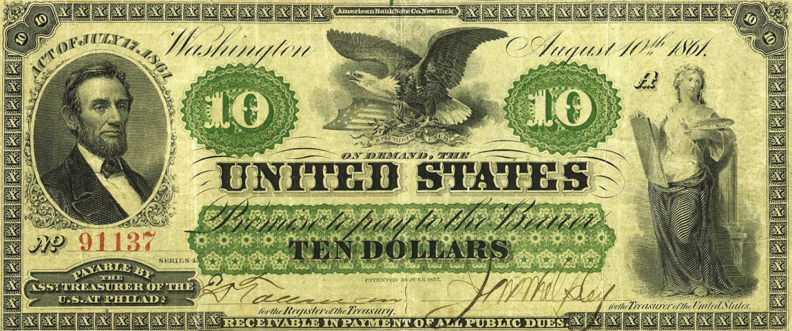 Front of United States p126b: 10 Dollars from 1861