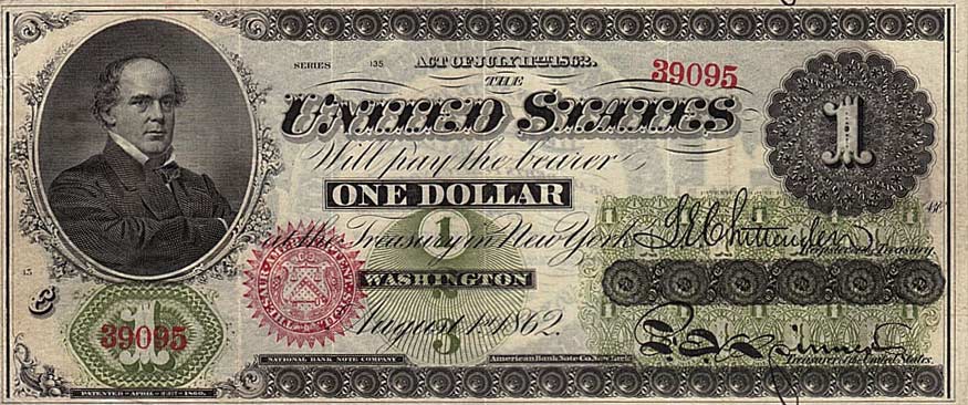 Front of United States p128: 1 Dollar from 1862