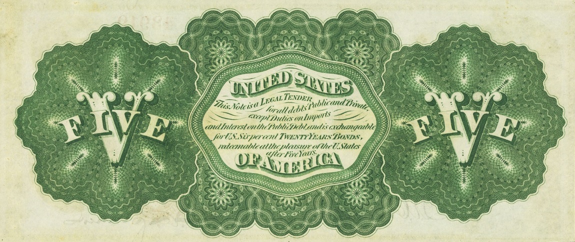 Back of United States p130a: 5 Dollars from 1862