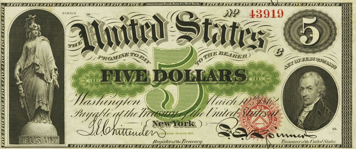 Front of United States p130a: 5 Dollars from 1862