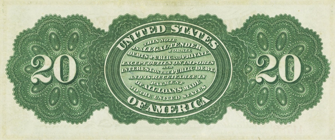 Back of United States p139: 20 Dollars from 1863