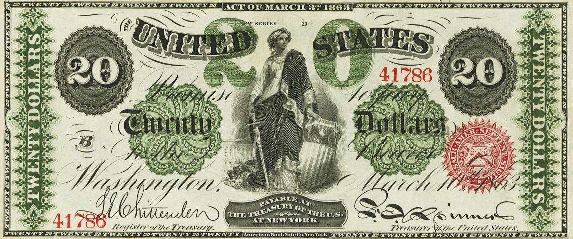 Front of United States p139: 20 Dollars from 1863