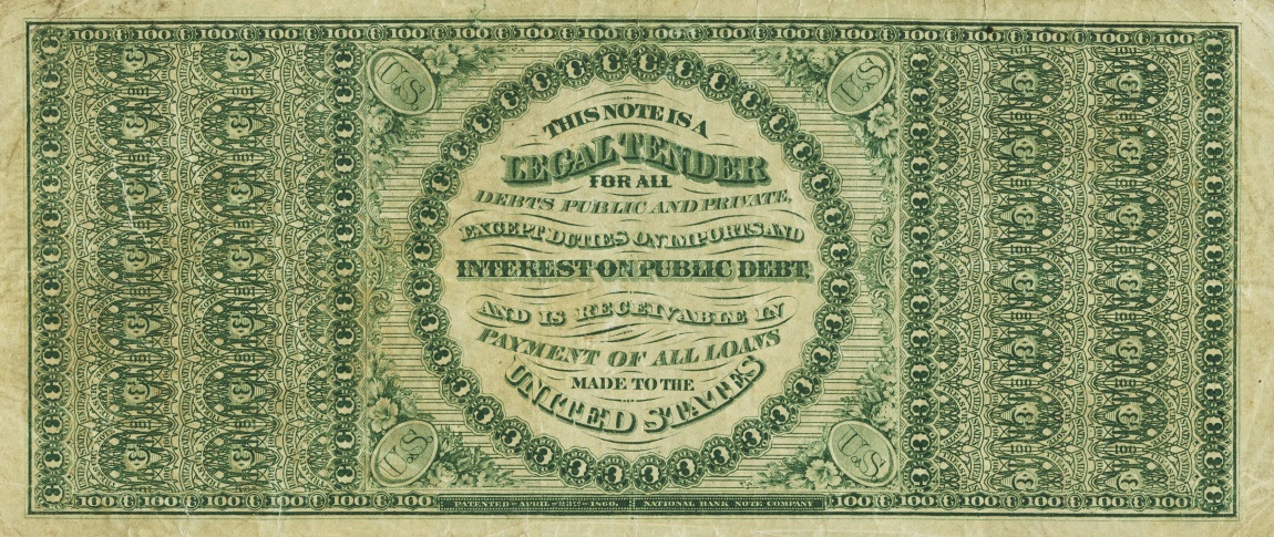 Back of United States p141: 100 Dollars from 1863