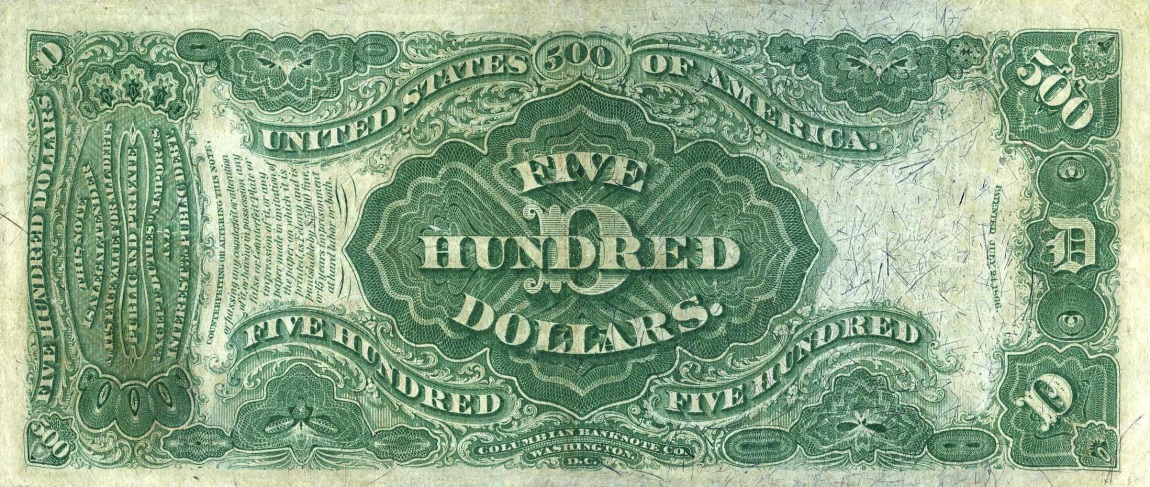 Back of United States p156: 500 Dollars from 1874
