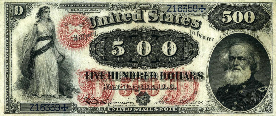 Front of United States p156: 500 Dollars from 1874