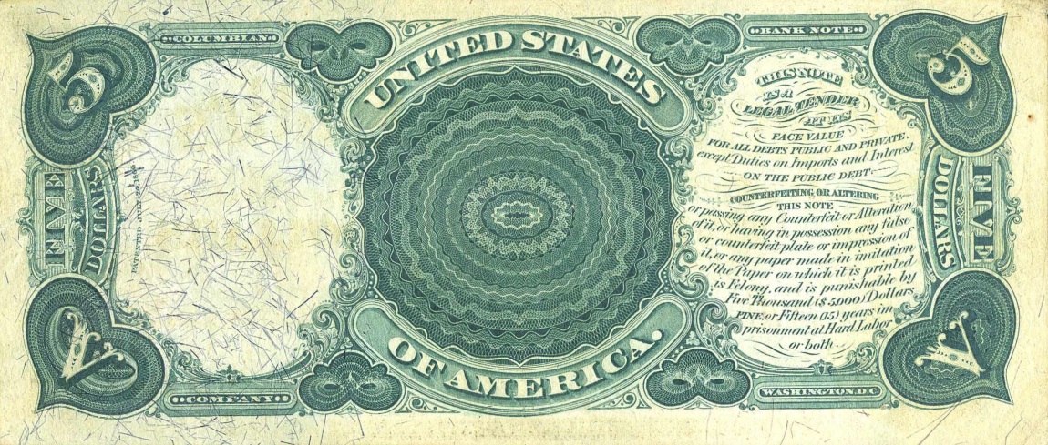 Back of United States p159b: 5 Dollars from 1875