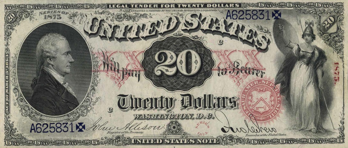 Front of United States p161: 20 Dollars from 1875