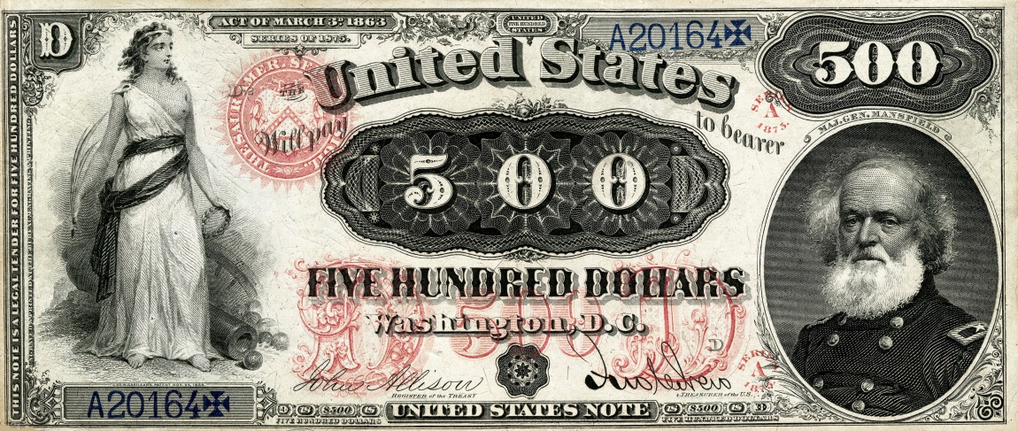Front of United States p164: 500 Dollars from 1875