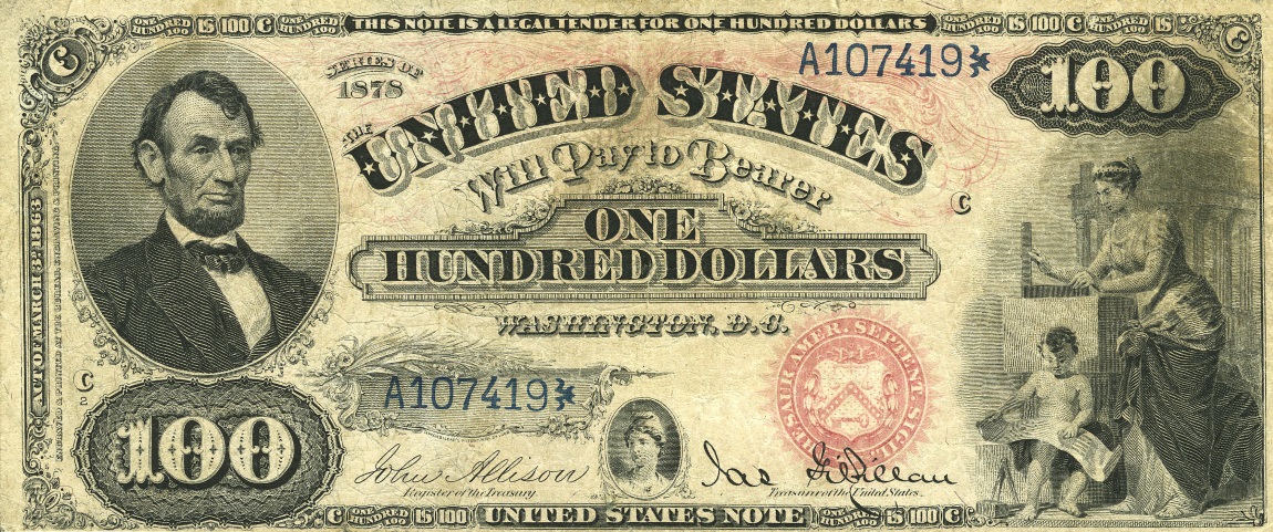 Front of United States p171: 100 Dollars from 1878