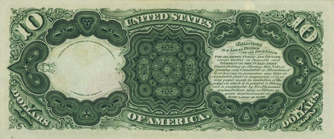 Back of United States p179b: 10 Dollars from 1880