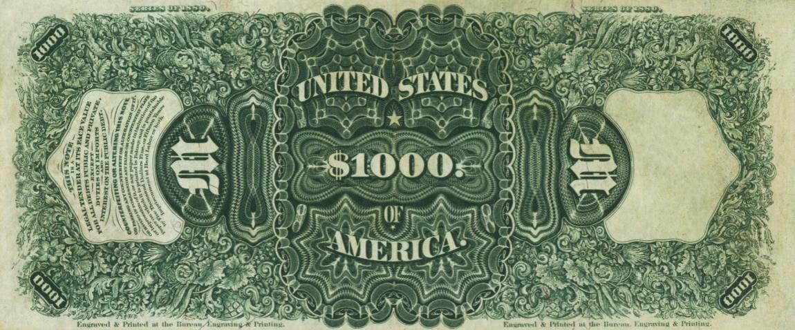 Back of United States p184: 1000 Dollars from 1880