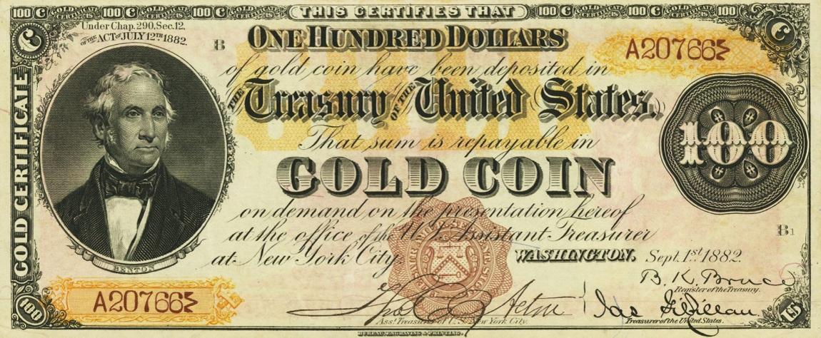 Front of United States p261a: 100 Dollars from 1882