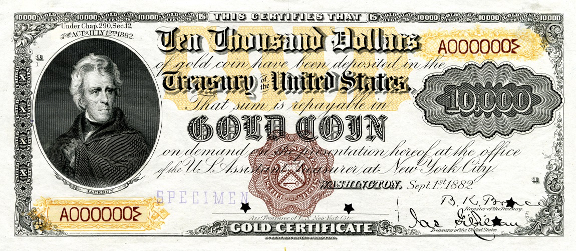 Front of United States p265: 10000 Dollars from 1882