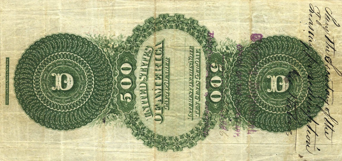 Back of United States p282: 500 Dollars from 1861