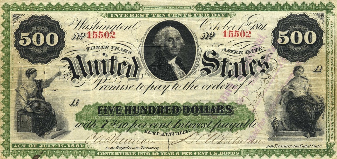 Front of United States p282: 500 Dollars from 1861