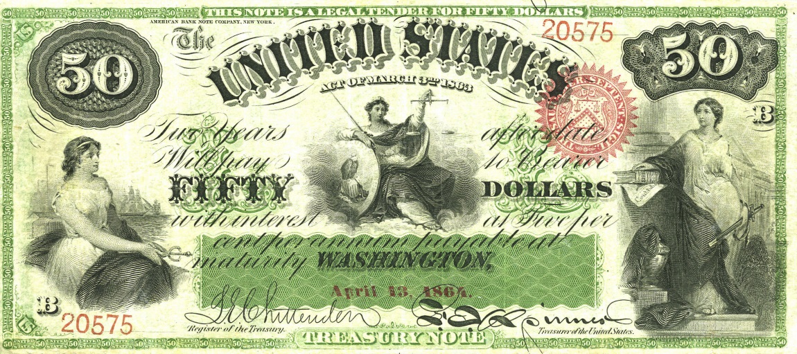 Front of United States p288: 50 Dollars from 1863