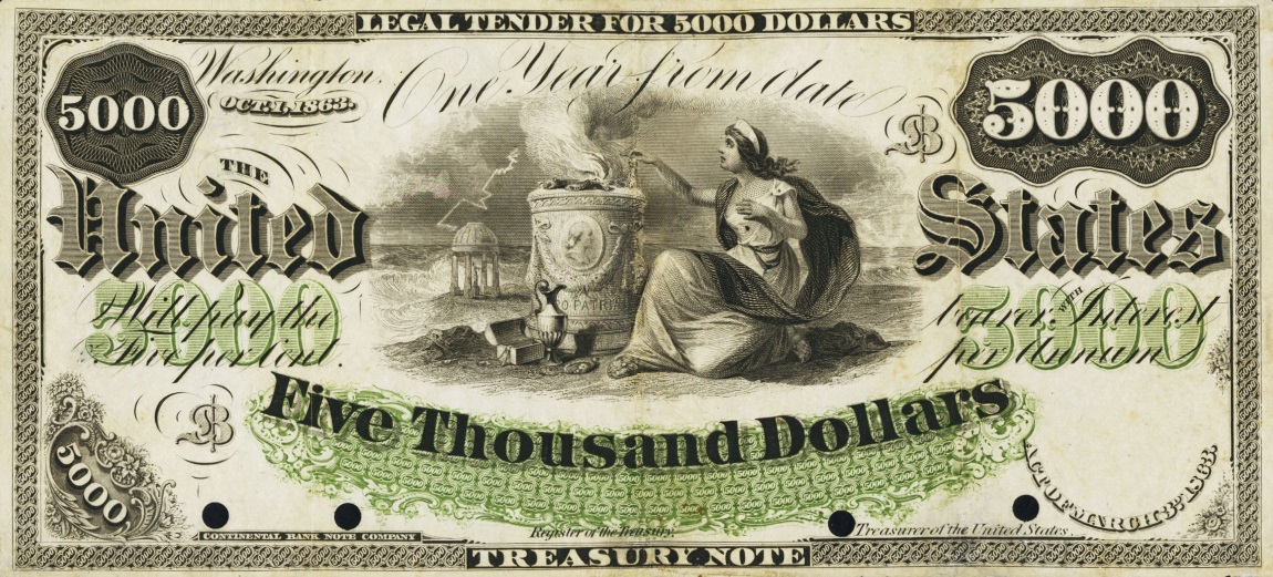 Front of United States p295: 5000 Dollars from 1864