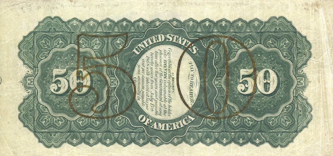 Back of United States p297: 50 Dollars from 1865