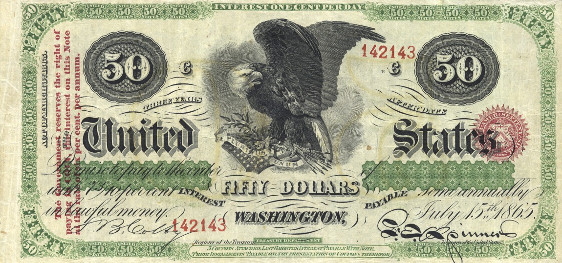 Front of United States p297: 50 Dollars from 1865
