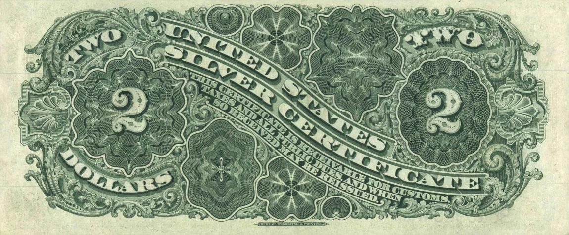 Back of United States p322: 2 Dollars from 1886