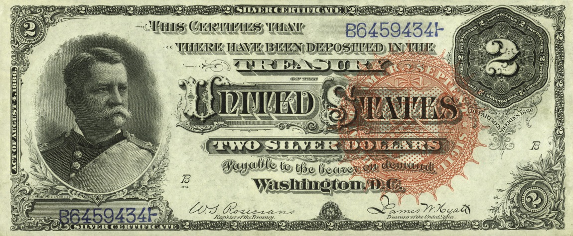 Front of United States p322: 2 Dollars from 1886