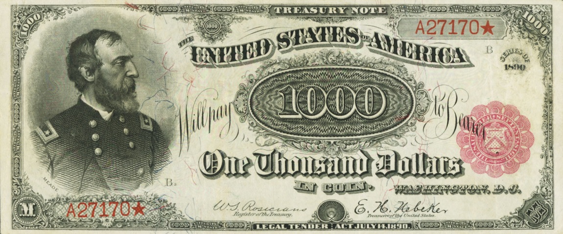 Front of United States p350: 1000 Dollars from 1890