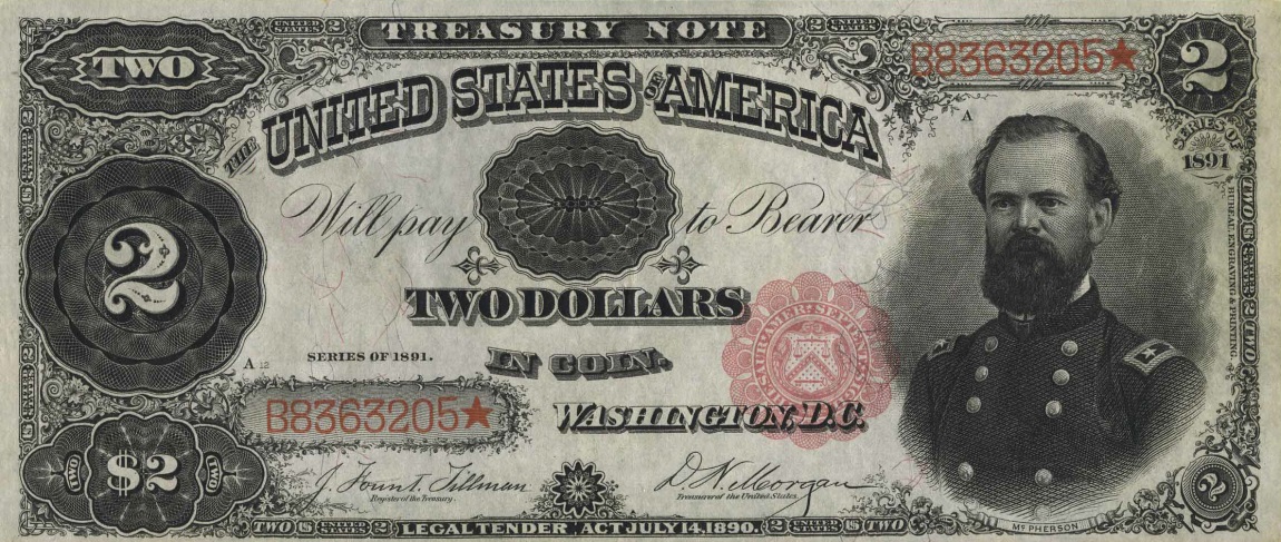Front of United States p352: 2 Dollars from 1891